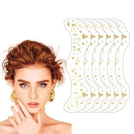 Ruayia Freckles Face Tattoo Glitter 6 Pieces, Freckle Tattoo Metallic Gold Waterproof Makeup Sticker Face, Henna Tattoo for Girls Teenagers Body Art - Style 6