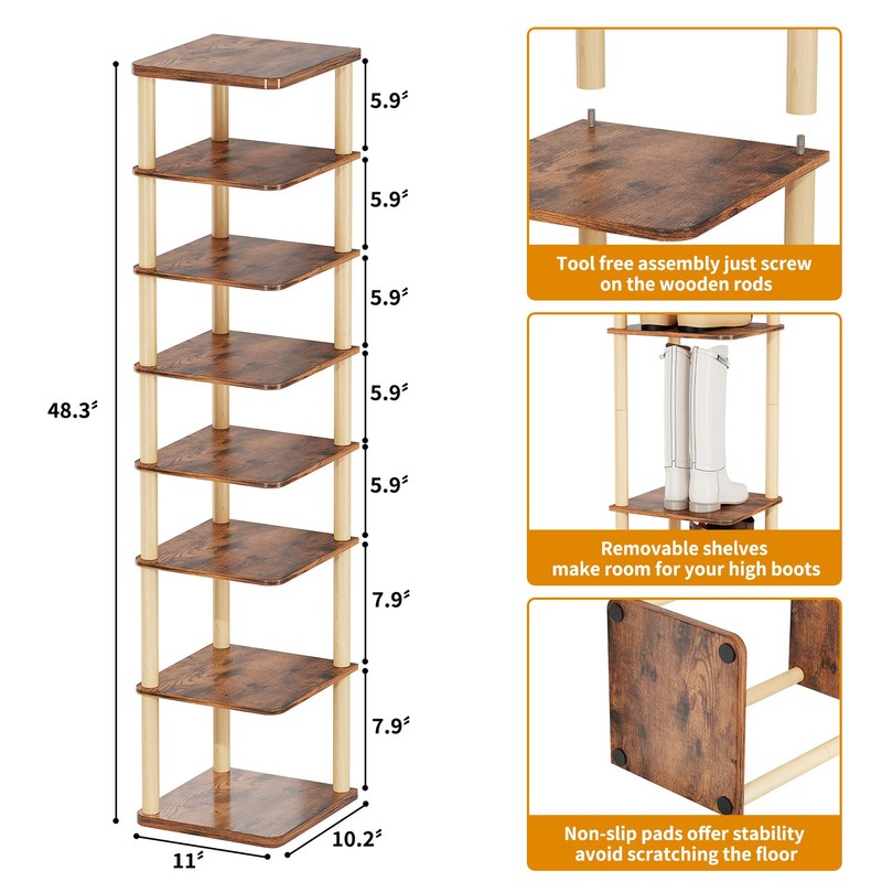 LUCKNOCK Vertical Shoe Rack, 8-Tier Tall Narrow Shoe Organizer for