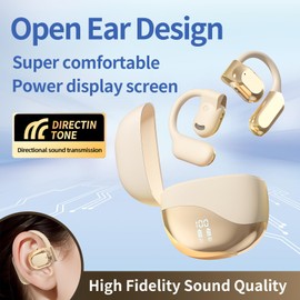 Open Ear Headphones Wireless Bluetooth 5.4, Over The Ear Earbuds, Sport Headphones for Workout Running,HiFi Stereo,Extra Long Battery Life(Beige)