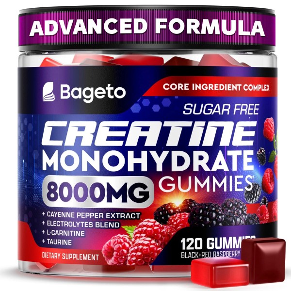 Bageto Creatine Monohydrate Gummies Complex 8000mg with L-Carnitine Electrolyte &
