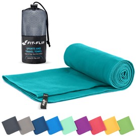 Fit-Flip Microfibre towel - compact, ultra lightweight & quick dry towel - the perfect gym, travel & beach towel - swimming towel for sports, camping & hiking (70x140cm petrol + bag)