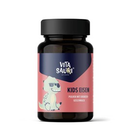 edubily nutrition® Vitasauri Kids Eisen - Eisenpulver für Kinder mit Lactoferrin & Vitamin C aus Acerolaextrakt - Leckerer Erdbeer-Geschmack - Vegetarisch - Ohne Zucker (65 g)