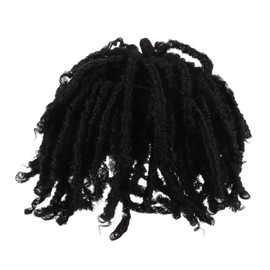 Healvian Short African Men's Crochet Braids Wig Extension 1 Piece Curly Twisted Hairpiece for Street Dance and Reggae Style