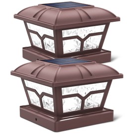 SIEDiNLAR Solar Post Cap Lights Outdoor 2 Color Modes 8 LEDs for 4x4 5x5 6x6 Posts Fence Deck Patio Decoration Warm White & Cool White Lighting Brown (2 Pack)