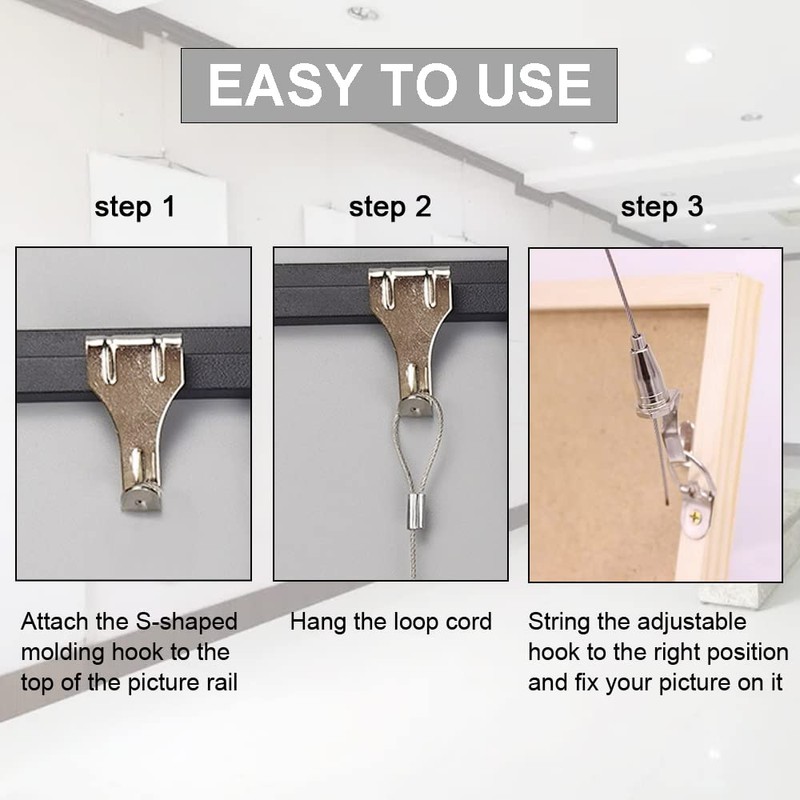 10 Pack Picture Rail Hanging System Picture Hanging Hardware Kit,