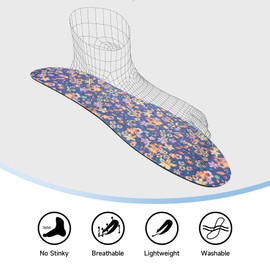 LMHCISO No Show Socks Inner Soles for Women,Barefoot Sockless Shoe Inserts,Anti-Odor Non Slip,Washable,Floral Print,Size 6-9