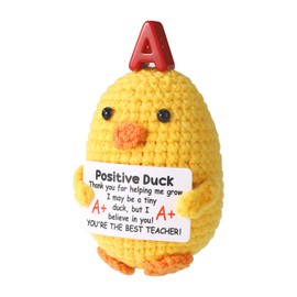 Cute Crochet Duck, Yellow Positive Crocheted Duck with Greeting Card Cute Knitted Doll Cheer up Positive Support Knitted Animal for Women Men (Letter A)