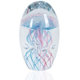 EUSTUMA Hand Blown Glass Jellyfish Figurine Ornament,Sea Animal Ornament for Fish Tank Aquarium,Sea Animals Collection for Birthday Gift,Glass Paperweight