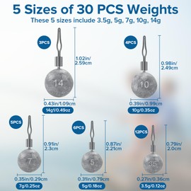 VEPEPE 30 Pcs/5 Sizes Fishing Weights with Swivels Sea Fishing Sinkers 3.5g 5g 7g 10g 14g Deep Sea Fishing Weights Iron Sinkers Weights with Swivel for Rivers, Freshwater, Float Fishing and the Sea