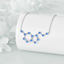 TIGER RIDER Sterling Silver Molecular Serotonin Necklace Opal Necklace Dopamine Necklace Birthday Graduation Christmas Gifts Suitable for Women Teachers Chemistry Graduates Science Lovers (Blue)