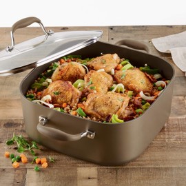 Anolon Advanced Hard Anodized Nonstick Casserole Dish/Casserole Pan with Lid - 7 Quart, Bronze Brown
