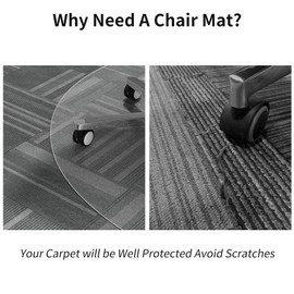 WASJOYE Office Chair Mat for Carpet, 36" Round Clear Home Carpet Chair Mat Protector Cover with Non-Slip Studded for Computer Desk Rolling Chair