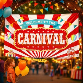 Large Carnival Banner, 70.87×35.43 Inch Welcome to the Carnival Sign for Outdoor Indoor Party Decorations, Big Circus Backdrop Circus Theme Party Decorations