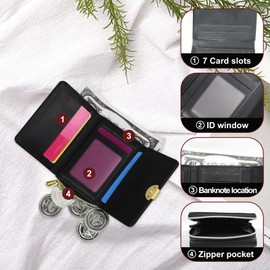AdiStylinno Women's Small Multifunctional PU Leather Wallet with Coin Pocket, Fashion, Short Format, Small Purse, Large Capacity Wallet with Multiple Card Slots, black, Minimalist