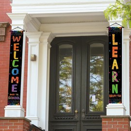 Welcome Back to School Door Banner Porch Sign Decorations for Classroom Colorful Welcome Back Hanging Sign for Kindergarten Elementary Pre-School College Middle High School First Day Decor Supplies