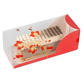 Restaurantware Sweet Vision 7 Inx2.5 In Clear Dessert Boxes,100 Red Paper Sleeve Transparent C,y Boxes-Bird Accent,Grease Resistant Lining,Clear Plastic Clear Favor Boxes,Crack Resistant,Disposable
