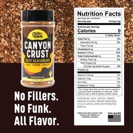 Chiles and Smoke - Canyon Crust Beef Seasoning, Great on Beef Brisket, Ribeye Steaks, Hamburger Meat and More, BBQ Rub and Spices for Grilling and Smoking, No Sugar, Gluten & MSG, USA-Made, 326 g