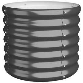 LJLB Sturdy Round Garden Planter for Outdoor Use, Powder-Coated Steel, Ample Space for Plants, 15.7" x 15.7" x 14.2", Anthracite