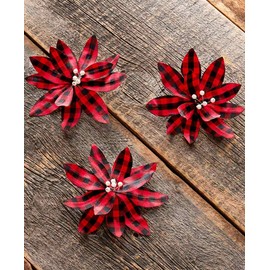 Buffalo Plaid Poinsettia Clips Red