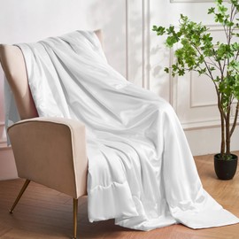 YASMENG White Cooling Satin Throw Blanket 60 x 80 inches Soft Lightweight Silky Bed Blanket for Couch, Sofa, Camping, Bed, Outdoor, Travel, Car