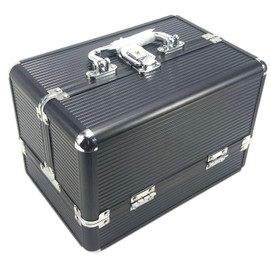 Estuche de Maquillaje, Caja de Transporte de Cosméticos, Caja Organizadora De Maquillaje, 4 Bandejas, Para Mujeres, Maquillador, Manualidades, Kit De Uñas (Tira Negra Fondo)