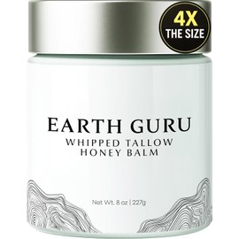 Earth Guru XL 8 oz Sebo de carne batida para la piel, 100% natural de ternera y bálsamo de miel, crema hidratante facial y loción corporal, alimentado con pasto y acabado, Sebo De Res Para La Cara, aceite de oliva orgánico, manuka