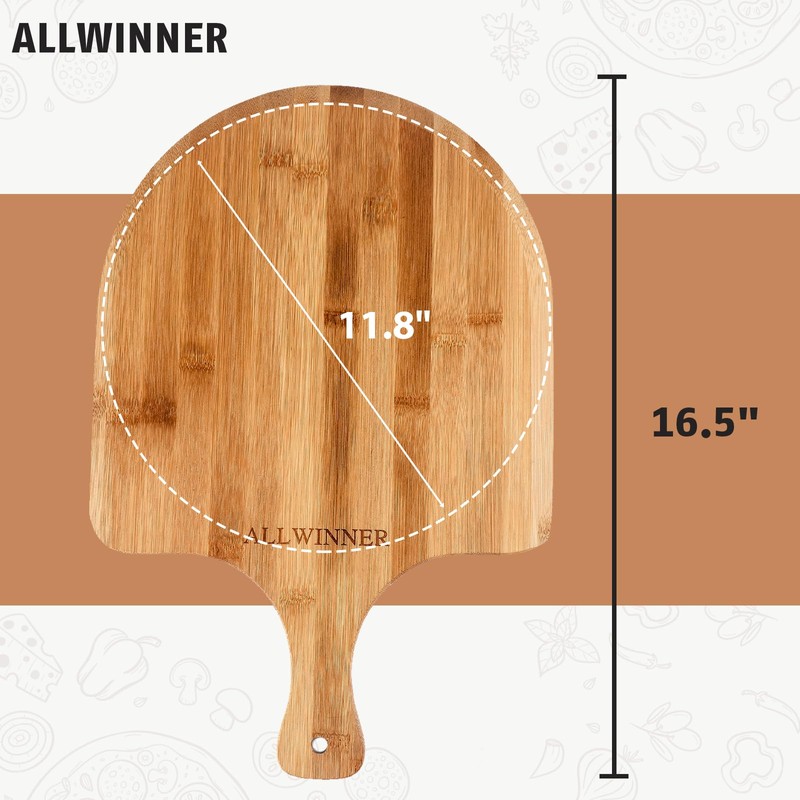 ALLWINNER Pizza Peel 12 Inch, 2 Pack Bamboo Pizza Paddle,