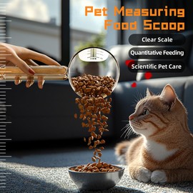 MANON ROSA Pet Food Measuring Scoop with Closure Clip - 3/4 Cup (6 Oz) Feeding Spoon for Dogs, Cats, Rabbits, Dishwasher Safe for Scientific Feeding (Transparent)