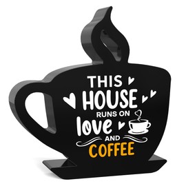 Coffee Bar Decor，The House Runs on Love and Coffee,Rustic Farmhouse Decorations,Gift for Home Kitchen Tabletop Office Decor,Farmhouse Decorations for Bar Station 5x5 Inch
