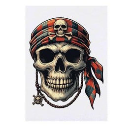 'Pirate Skull With Bandana' Temporary Tattoo - Water Resistant, Skin-Safe, Non-Toxic Transfer (TO00077649)