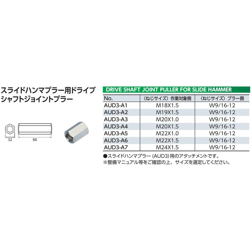 京都機械工具(KTC) スライドハンマプラアダプター AUD3-A3