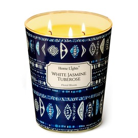 HomeLights Scented Candles for Women & Men, 34oz Candle Jars Aromatherapy 3-Wick Candle, Ideal for Bohemian Natural Textures Home Decor and Gifts, White Jasmine Tuberose