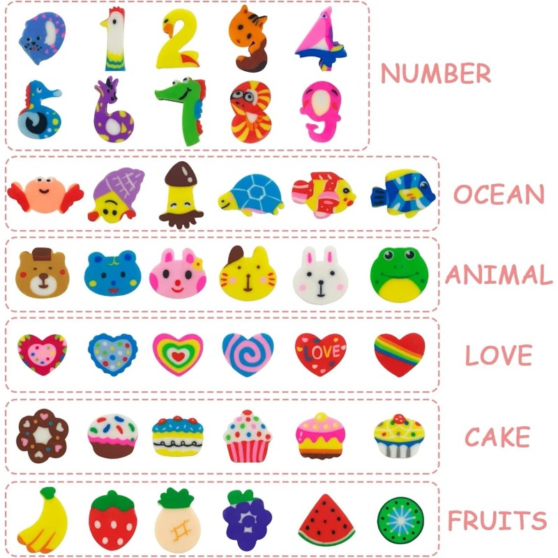 300 Pieces Mini Erasers for Kids Bulk Assorted Novelty Pencil