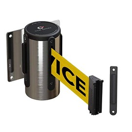 CCW Series WMB-125 Fixed Wall Mount Retractable Belt Barrier 11 Foot with Stainless Steel Case (Yellow"Out of Service" Belt)