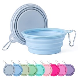 SLSON Collapsible Dog Bowl, 2Pack Macaron Color Pet Travel Bowls Silicone Foldable Water Feeder Dish for Small to Large Dogs Cat Walking Hiking Camping (Macaron Blue and Light Grey, Small)