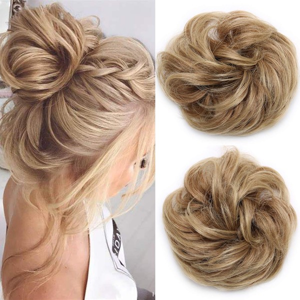SEGO Hairpiece Scrunchie Bun Hair Extensions Hair Extensions Updo with Elastic Band Natural Thickness #12T24 Light Brown Mix Ash Blonde