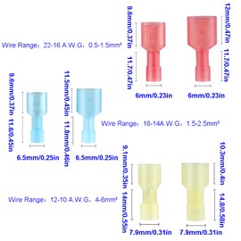 Ruidee 110Pcs Spade Terminals 22-16 AWG 16-14 AWG 12-10 AWG Fully Insulated Nylon Male/Female Quick Disconnect Electrical Wire Crimp Terminal Connectors（ANSZ)