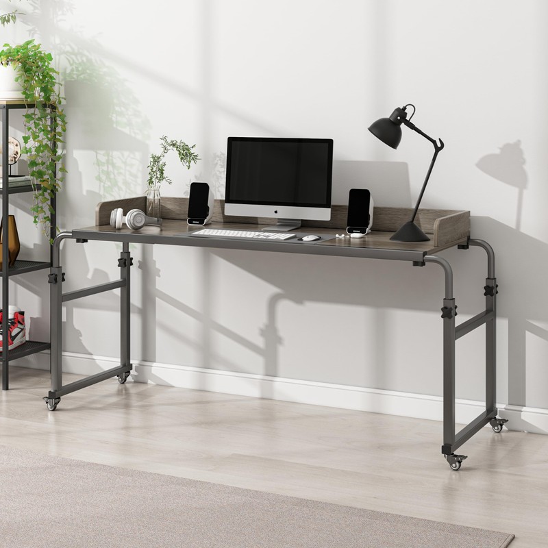Overbed Table with 360° Wheels, Queen Size Mobile Bed Desk,