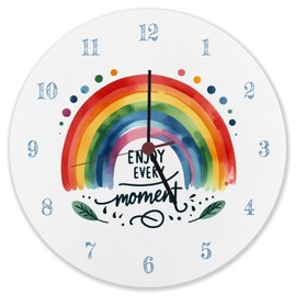 speecheese Rainbow Wall Clock Aluminium with Saying Enjoy Every Moment Motivation Pure Rainbow Colours Colourful in Red, Orange, Yellow and Green for Colourful Joy in Everyday Life