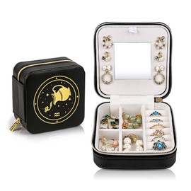 Kendal Travel Jewelry Case，Small Jewelry Box，Travel Essentials，Aries Black，Zodiac Birthday Gifts for Women Girls Men Constellation Astrology-LXZ01BKBY