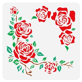 Corner Flower Rose Stencil Template Floral Pattern 30 x 30cm Plastic Reusable Art Stencils for Painting on Walls Floors Fabric Furniture Glass