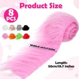 Tyqour 8 Pcs Faux Fur Strips for Therian Mask - Fluffy Fuzzy Fake Fur Fabric for Furry Mask DIY Material, Perfect for Crafts and Cosplay