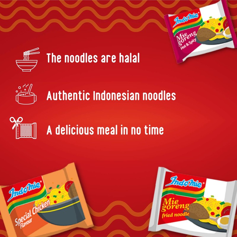 Indomie Mi Goreng Instant Noodles, Halal Certified, Hot & Spicy,