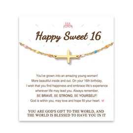 Tarsus Sweet 16 Gifts for Girls, 16th Birthday Gifts for Girls Sixteen Year Old Birthday Decorations Cool Ideas Cross Bracelet