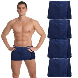 Mixweer 4 Pcs Mens Wearable Bath Towel Wrap Short Pants 11.81'' Mens Towel Shower Wrap with Closure for Bathroom Shower Spa Gym(Dark Blue,Coral Fleece)