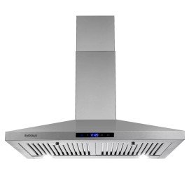 SNDOAS 30" Wall Mount Range Hood 350 CFM 3 Speeds Exhaust Fan Kitchen Over Stove Vented