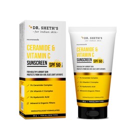 Dr. Sheth's Ceramide & Vitamin C Sunscreen SPF 50+ PA+++ | One Step Routine for Summer | For Women & Men | UVA UVB Sun Protection | 1.76 Oz / 50g