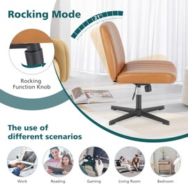 OLIXIS Criss Cross Legged Chairs Armless No Wheels Wide Seat Height Adjustable Swivel Padded PU Leather Home Office Desk Seating for Bedroom, Student, Study Room