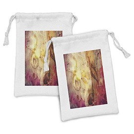 Ambesonne Music Fabric Pouch Set of 2, Composition with Musical Themes Notes and Clef Design Colorful Grunge Illustration, Small Drawstring Bag for Toiletries Masks and Favors, 9" x 6", Multicolor