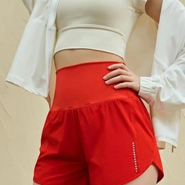 Women's High-Waisted Faux Two-Piece Swim Shorts for Summer Sports - Loose and Anti-Exposure Yo XL/Black 5ea